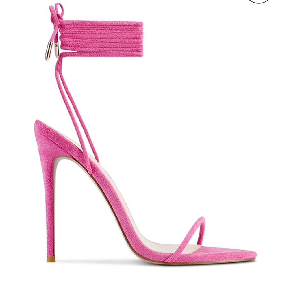 NWT Femme Barely There Lace Up Sandals in Deep Pink as seen on Hailey Bieber